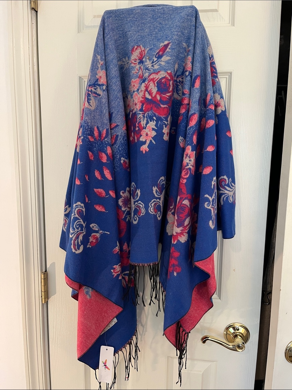 NWT Dragonfly America reversible pashmina royal blue/fuchsia floral print
